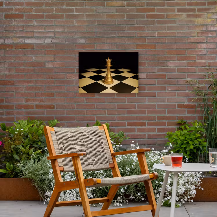Buiten canvas - Koningin - Schaakstuk - Geblokt - Goud — 2