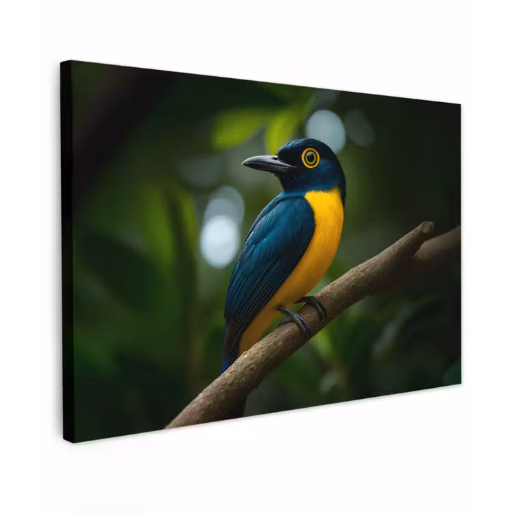 Buiten canvas - Vogel - Tak - Geel - Bladeren — 1