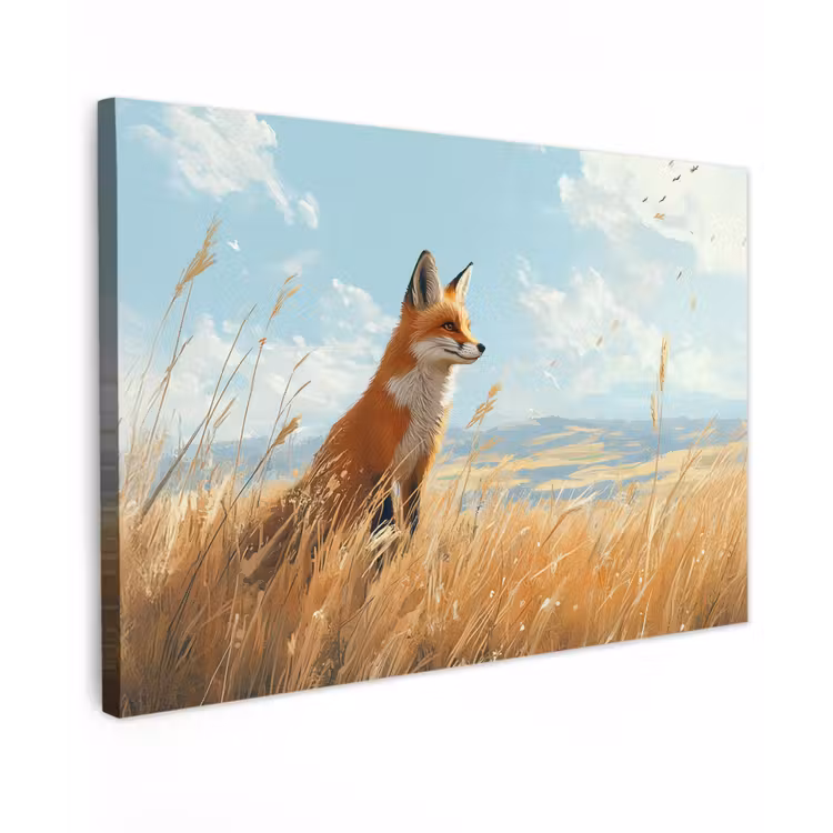 Buiten canvas - Vos - Gras - Wolken - Oranje — 1