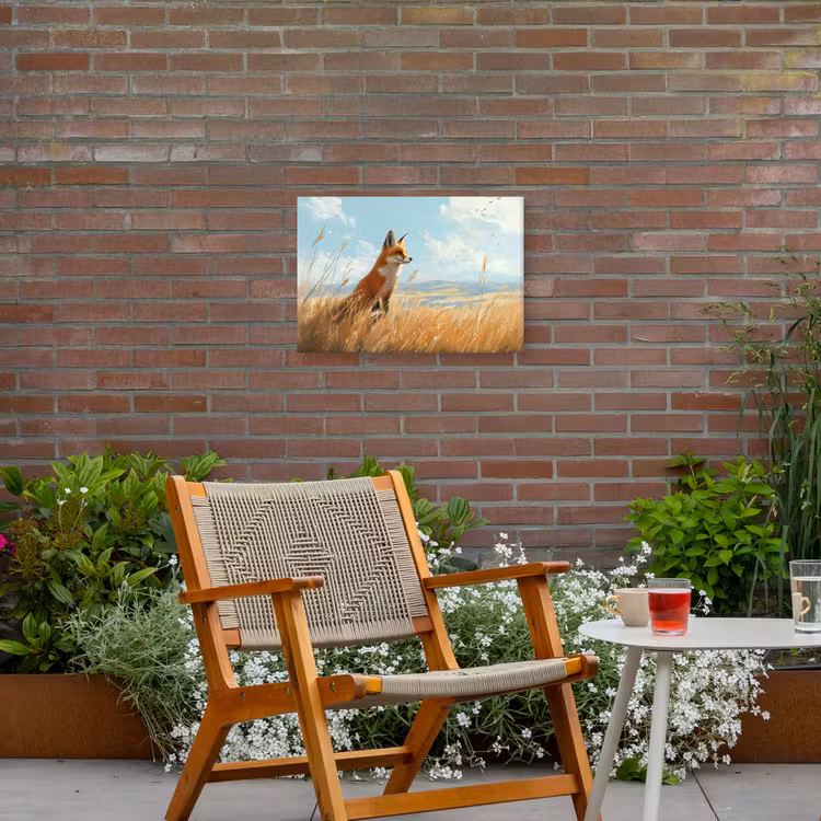 Buiten canvas - Vos - Gras - Wolken - Oranje — 2