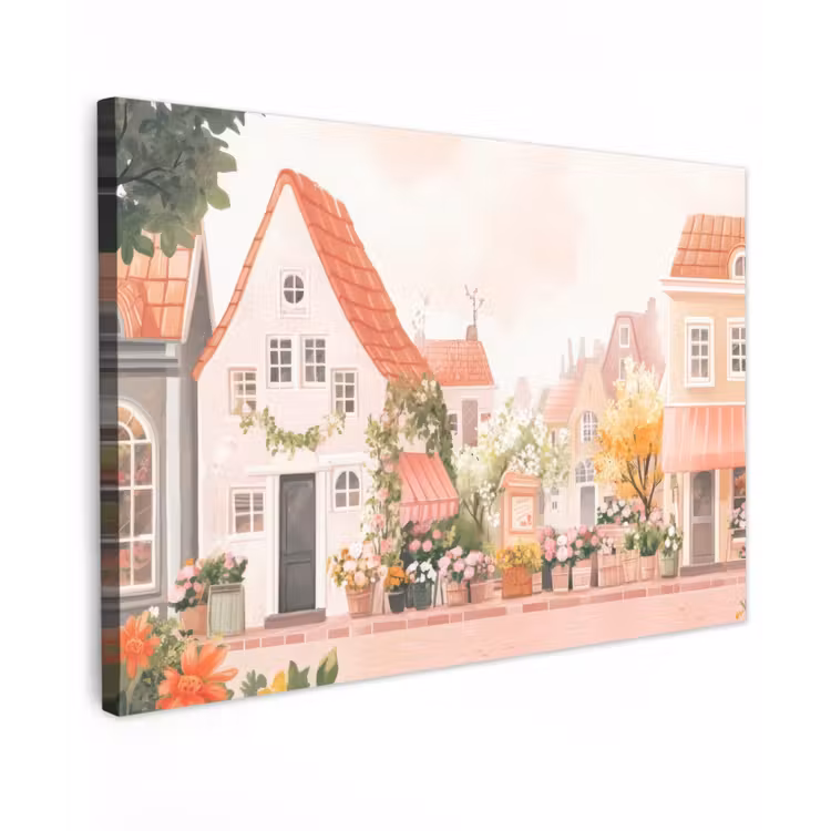 Buiten canvas - Bloemen - Huizen - Dorp — 1