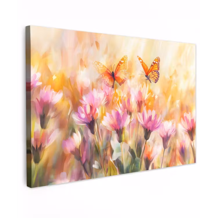 Buiten canvas - Vlinders - Oranje - Bloemen — 1