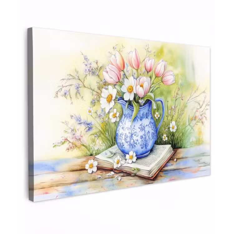 Buiten canvas - Vaas - Delftsblauw - Madeliefjes — 1