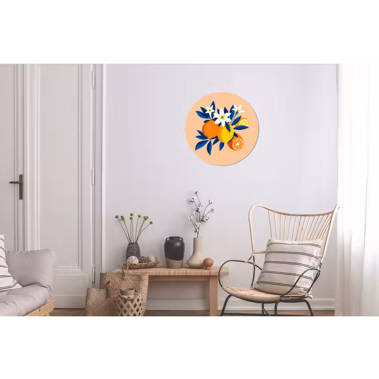 Wandcirkel - aluminium - Illustratie - Sinaasappels - Donkerblauw - Bloemen — 2