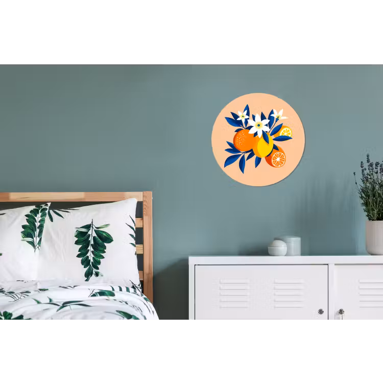 Wandcirkel - aluminium - Illustratie - Sinaasappels - Donkerblauw - Bloemen — 4