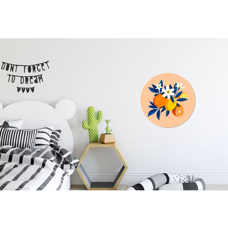 Wandcirkel - aluminium - Illustratie - Sinaasappels - Donkerblauw - Bloemen — 5