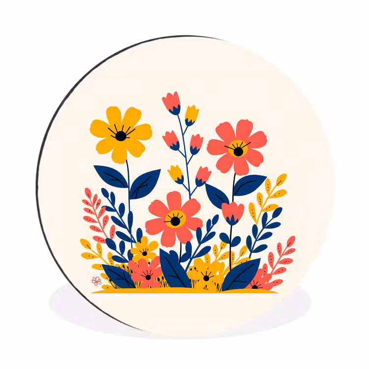 Wandcirkel - aluminium - Illustratie - Bloemen - Bladeren - Roze — 1