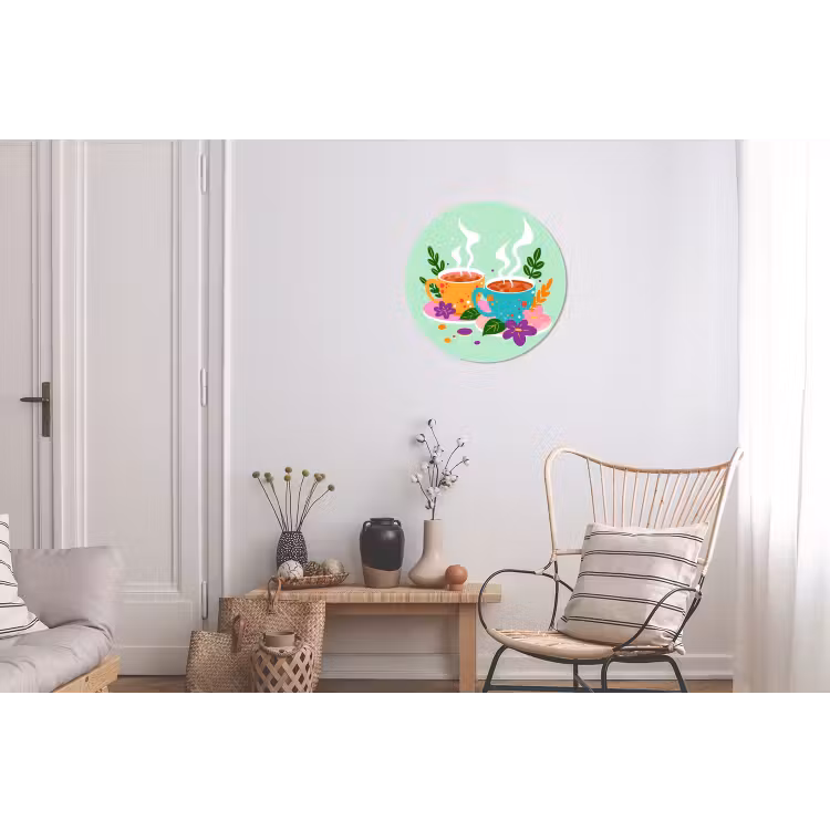 Wandcirkel - aluminium - Thee - Illustratie - Kopjes - Bloemen — 2