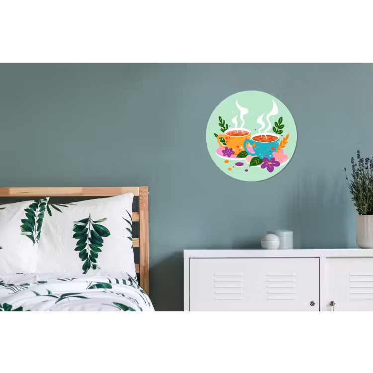 Wandcirkel - aluminium - Thee - Illustratie - Kopjes - Bloemen — 4