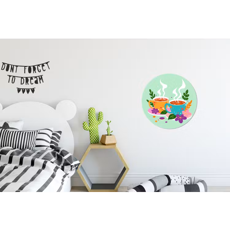 Wandcirkel - aluminium - Thee - Illustratie - Kopjes - Bloemen — 5