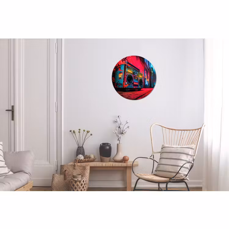 Wandcirkel Aluminium – Boombox - Rood - Graffiti - Neon — 2