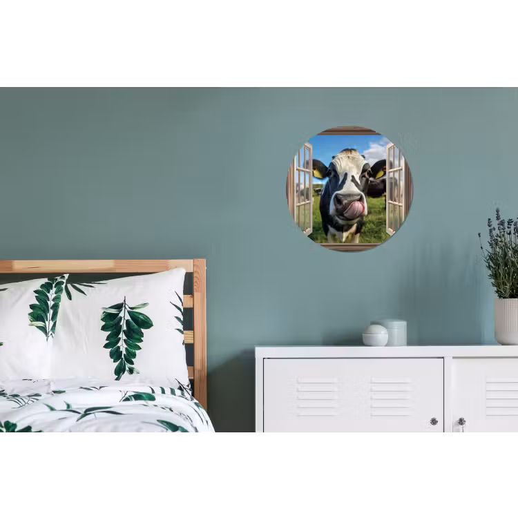 Wandcirkel - aluminium - Doorkijk - Koe - Weiland - Dieren - Natuur — 4