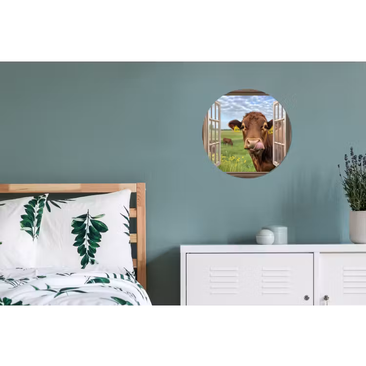 Wandcirkel - aluminium - Doorkijk - Koe - Weiland - Landschap - Dieren — 4
