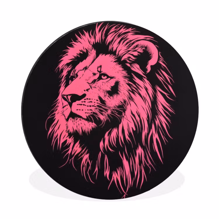 Wandcirkel Aluminium – Leeuw - Zwart - Roze - Neon — 1