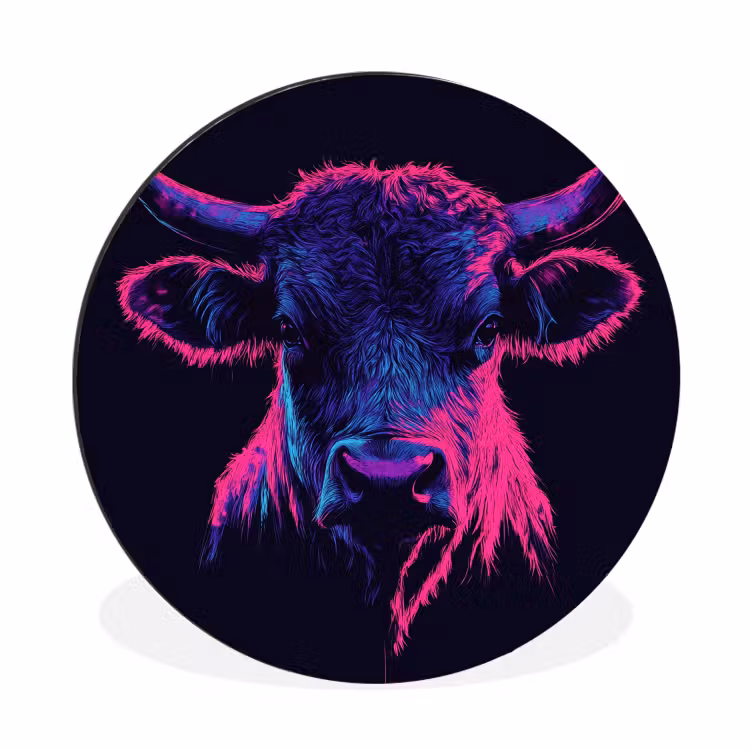 Wandcirkel Aluminium – Stier - Neon - Zwart - Kleur — 1