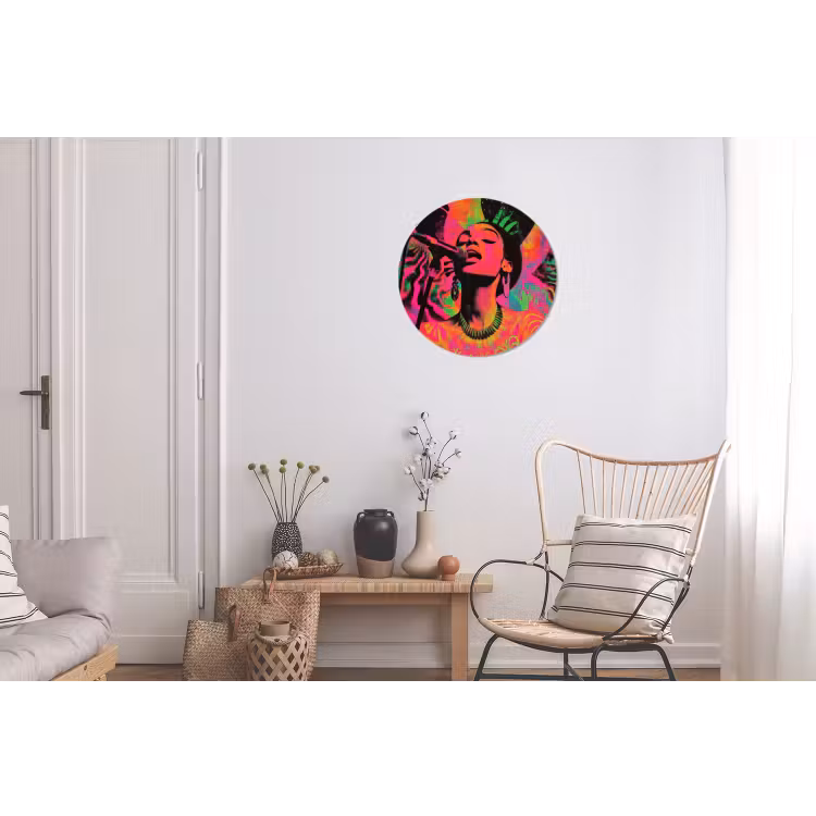 Wandcirkel Aluminium – Vrouw - Microfoon - Neon — 2