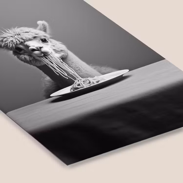 Poster met lijst - Alpaca - Pasta - Zwart - Wit - Grappig - Dieren — 7