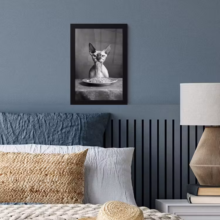 Poster met lijst - Sphynx - Kat - Dieren - Humor - Spaghetti - Zwart Wit — 3