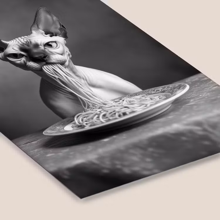Poster met lijst - Sphynx - Kat - Dieren - Humor - Spaghetti - Zwart Wit — 7