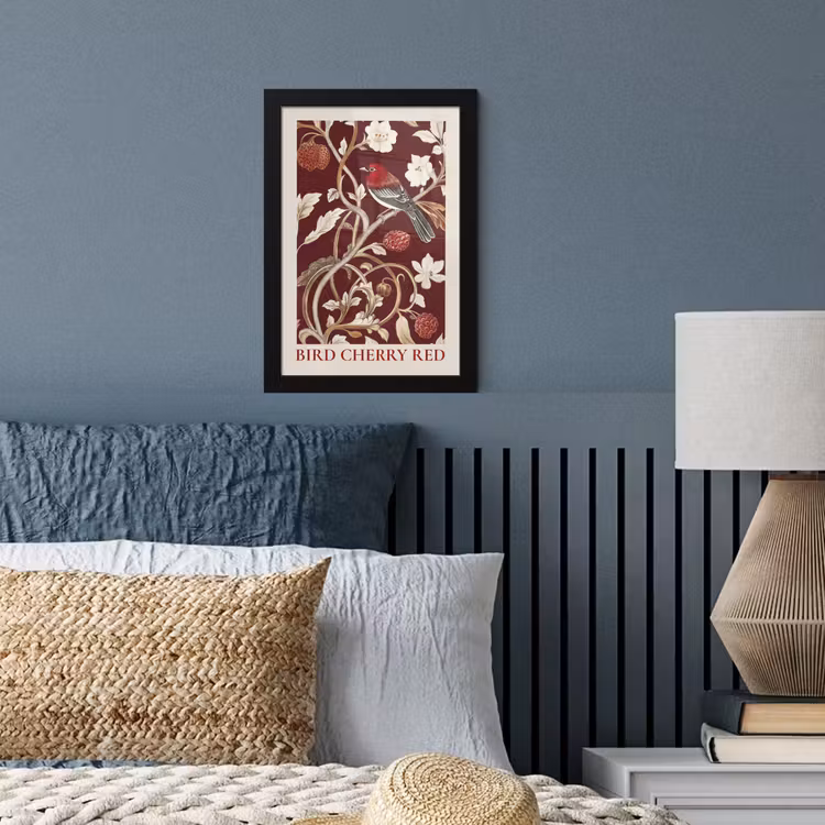 Poster met lijst - Vogel - Bordeaux - Bloemen - Bessen — 3