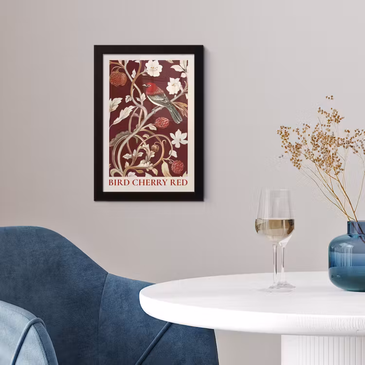 Poster met lijst - Vogel - Bordeaux - Bloemen - Bessen — 4