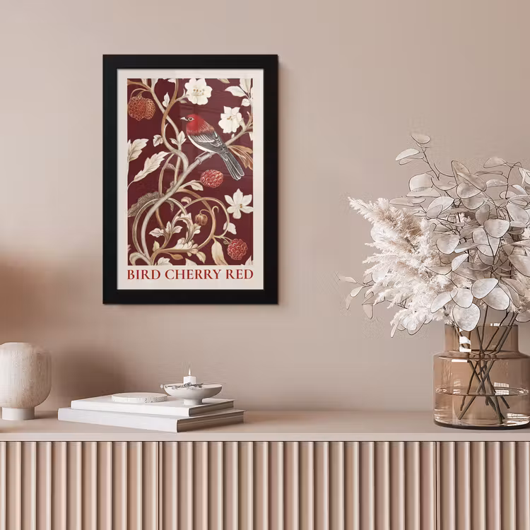 Poster met lijst - Vogel - Bordeaux - Bloemen - Bessen — 5