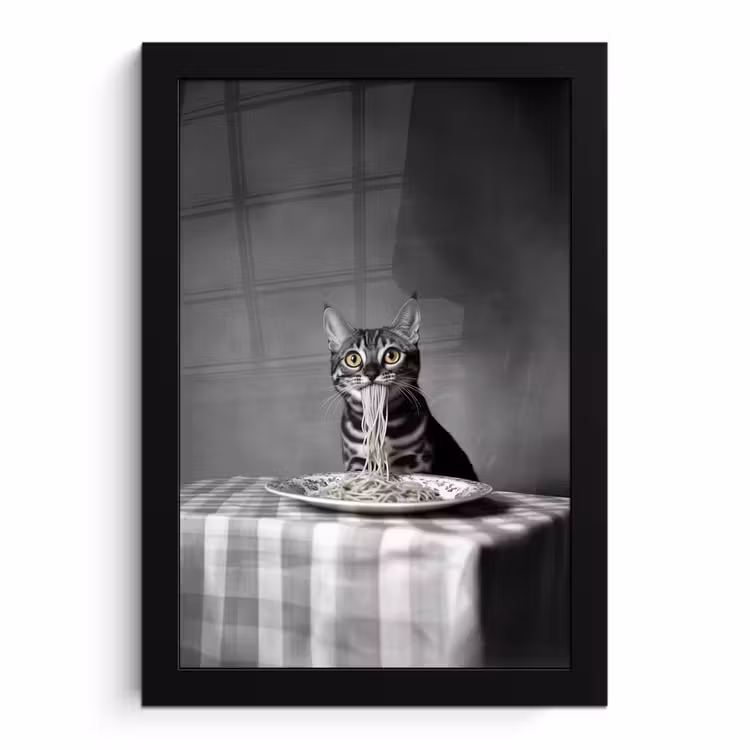 Poster met lijst - Bengaal - Kat - Tafelkleed - Zwart - Wit - Dier — 1