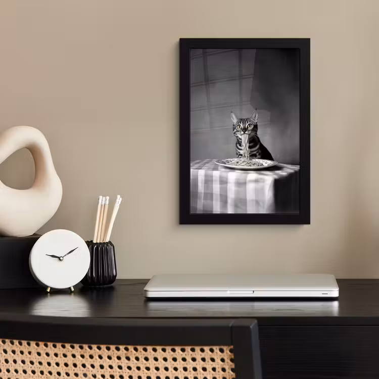Poster met lijst - Bengaal - Kat - Tafelkleed - Zwart - Wit - Dier — 2
