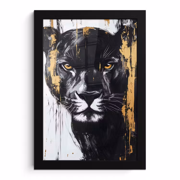 Poster met lijst - Panter - Zwart - Abstract - Verfstreken — 1