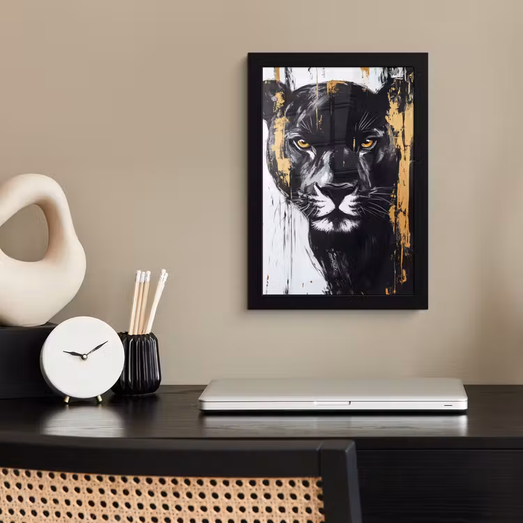 Poster met lijst - Panter - Zwart - Abstract - Verfstreken — 2