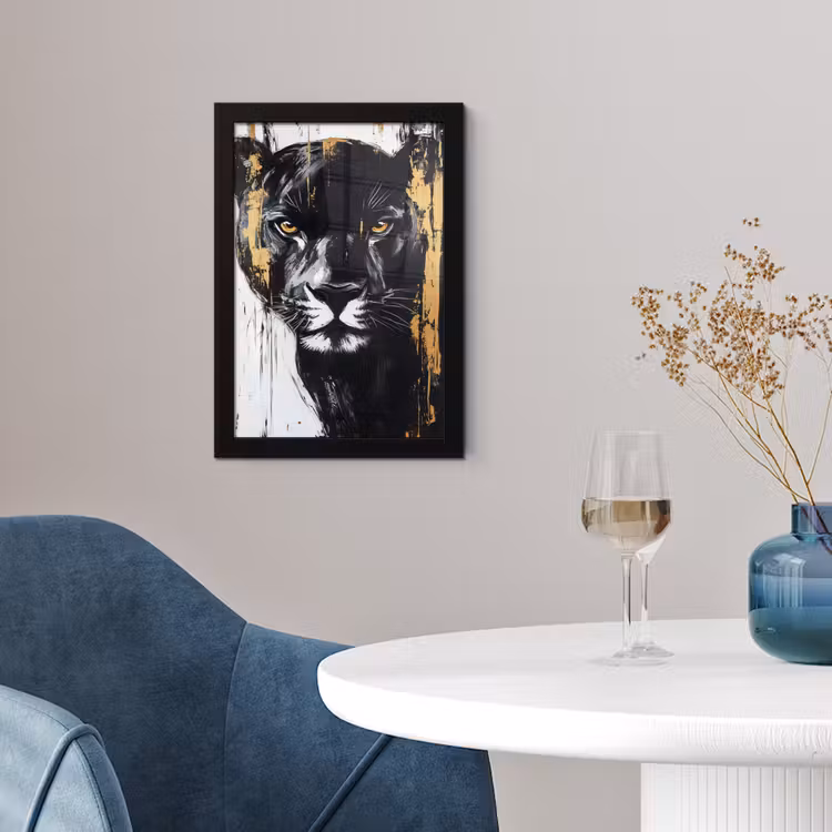 Poster met lijst - Panter - Zwart - Abstract - Verfstreken — 4