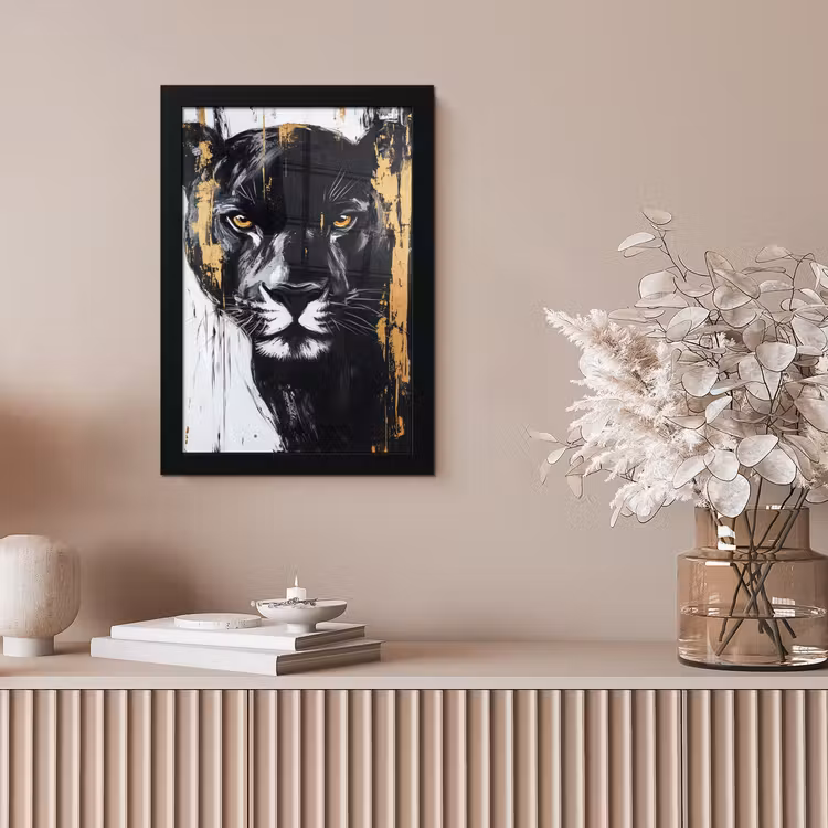 Poster met lijst - Panter - Zwart - Abstract - Verfstreken — 5
