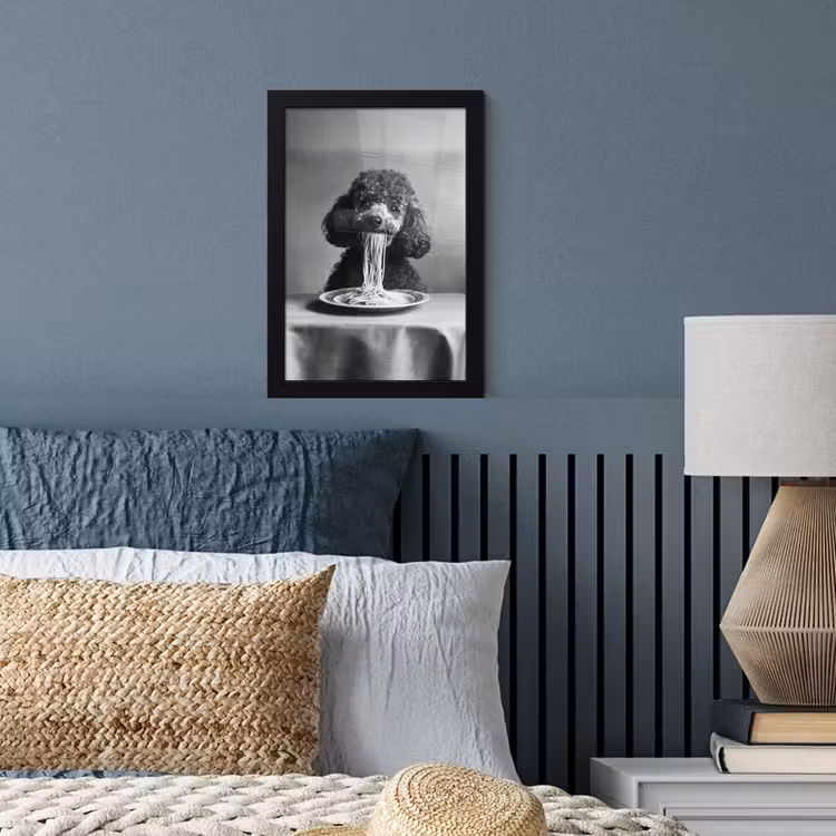 Poster met lijst - Poedel - Hond - Zwart - Wit - Schattig - Pasta — 3