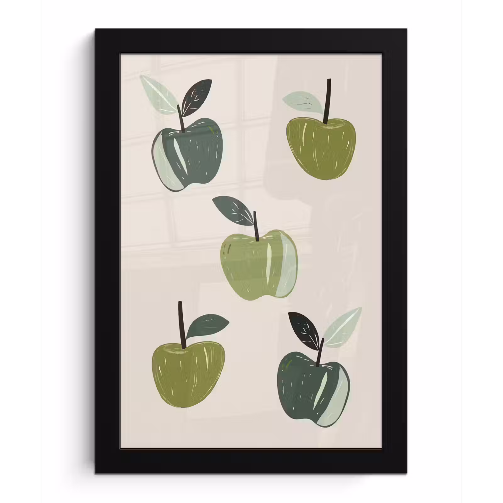 Poster met lijst - Appels - Groen - Illustratie - Bladeren — 1