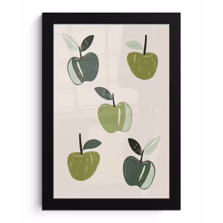 Poster met lijst - Appels - Groen - Illustratie - Bladeren — 1