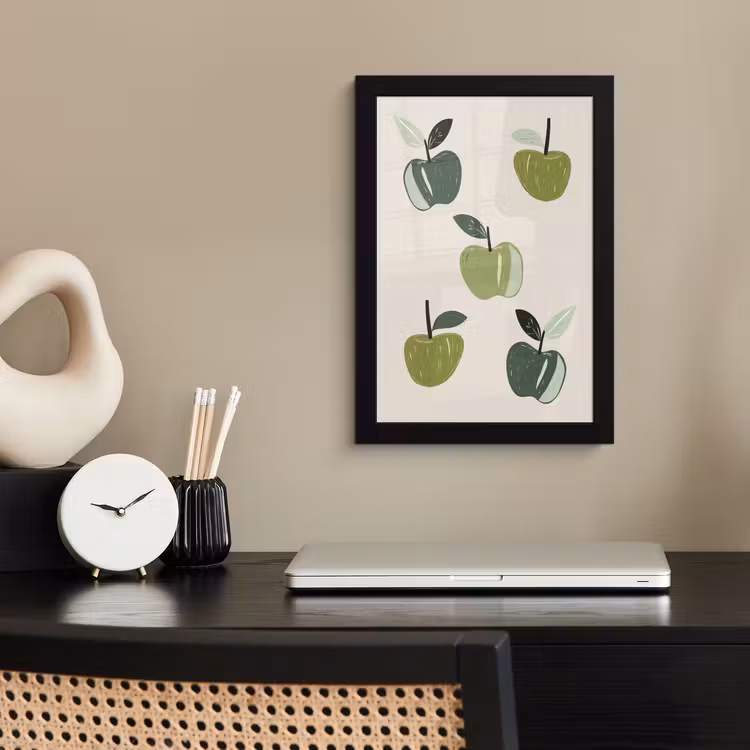 Poster met lijst - Appels - Groen - Illustratie - Bladeren — 2