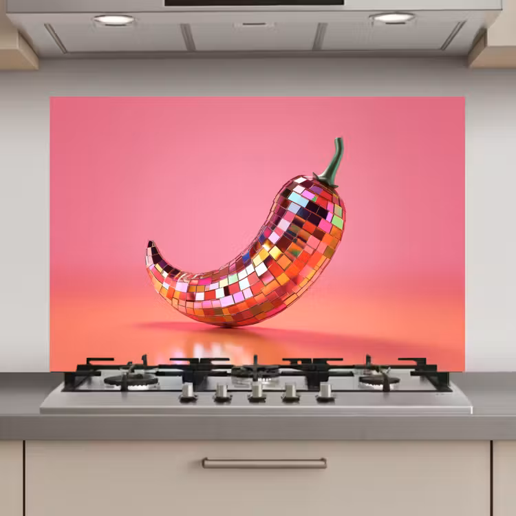 Spatscherm keuken - Peper - Disco - Rood - Glitter — 1