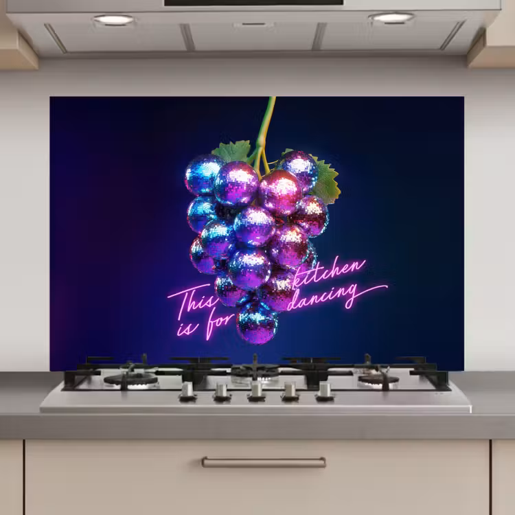 Spatscherm keuken - Quote - Neon - Disco - Druiven — 1
