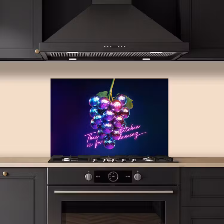 Spatscherm keuken - Quote - Neon - Disco - Druiven — 2