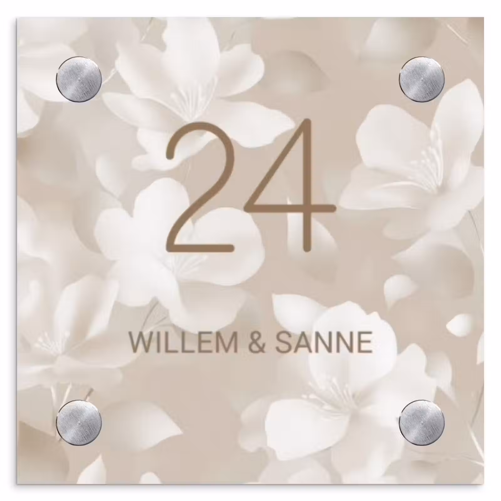 Naambordje voordeur - Vierkant - Beige bloemen - Klassiek — 1