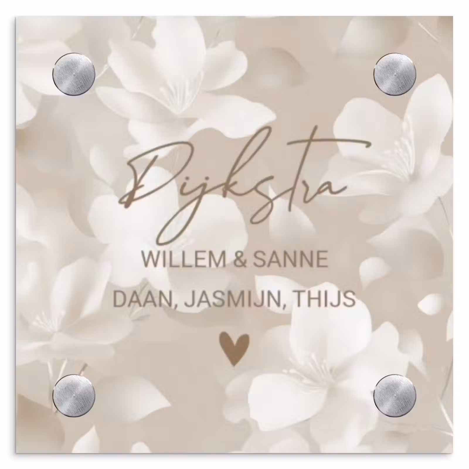 Naambordje voordeur - Vierkant - Beige bloemen - Sierlijk — 1