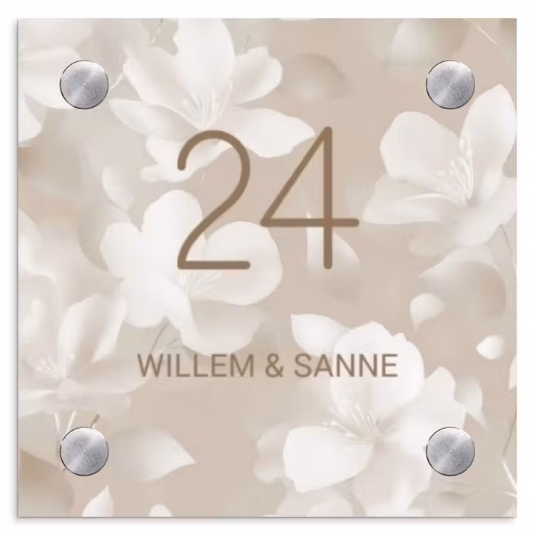 Naambordje voordeur - Vierkant - Beige bloemen - Klassiek — 1