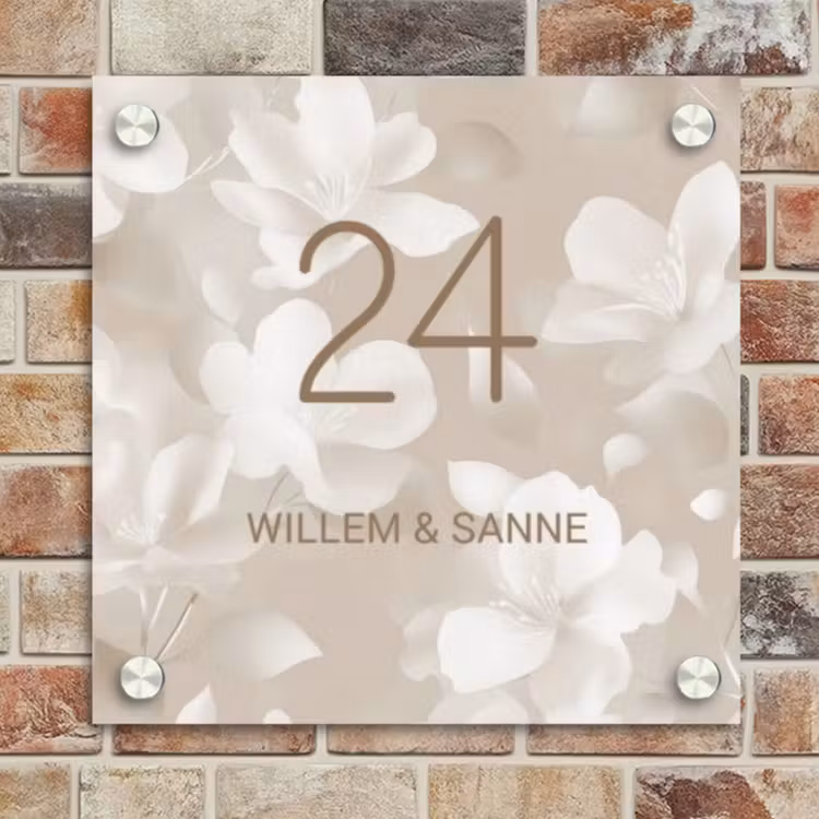 Naambordje voordeur - Vierkant - Beige bloemen - Klassiek — 4