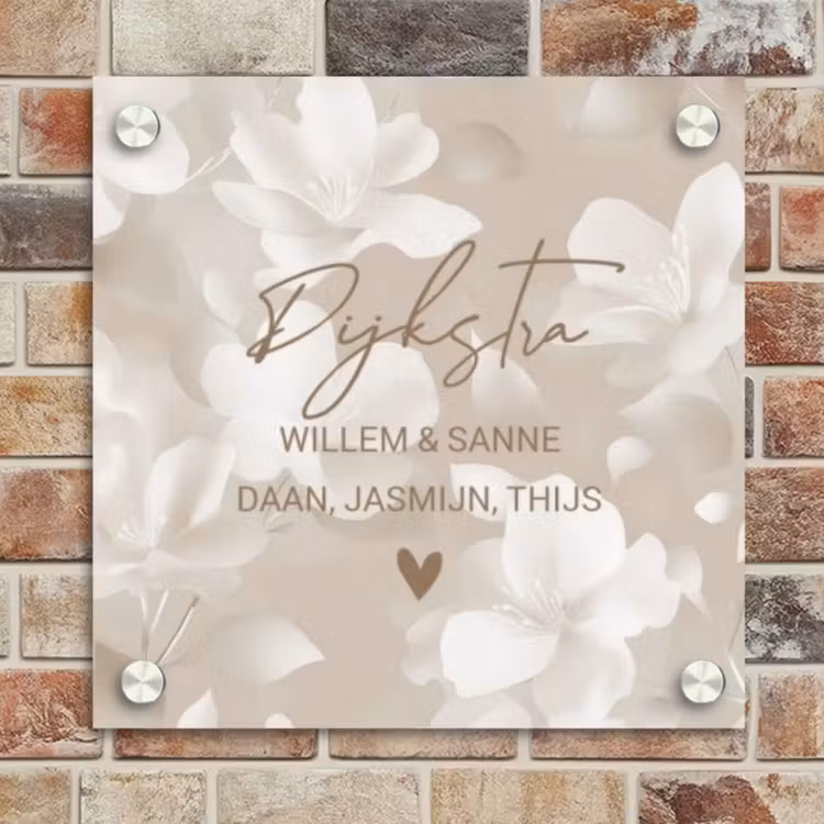 Naambordje voordeur - Vierkant - Beige bloemen - Sierlijk — 4