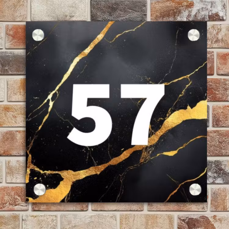 Naambordje voordeur - Vierkant - Goud zwart marmer - Modern — 4