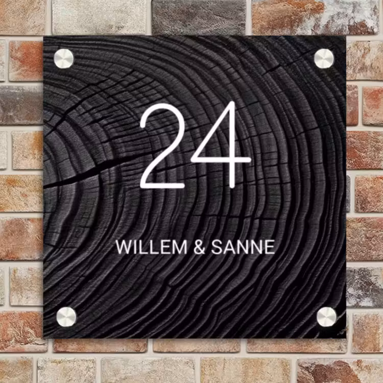 Naambordje voordeur - Vierkant - Zwarte houten nerf - Klassiek — 4