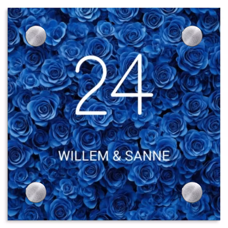 Naambordje voordeur - Vierkant - Blauwe rozen - Klassiek — 1