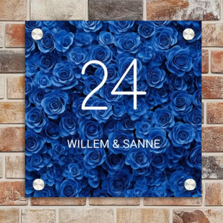 Naambordje voordeur - Vierkant - Blauwe rozen - Klassiek — 4