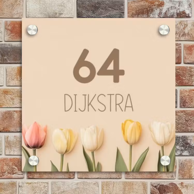 Naambordje voordeur - Vierkant - Gekleurde tulpen beige achtergrond - Modern — 4
