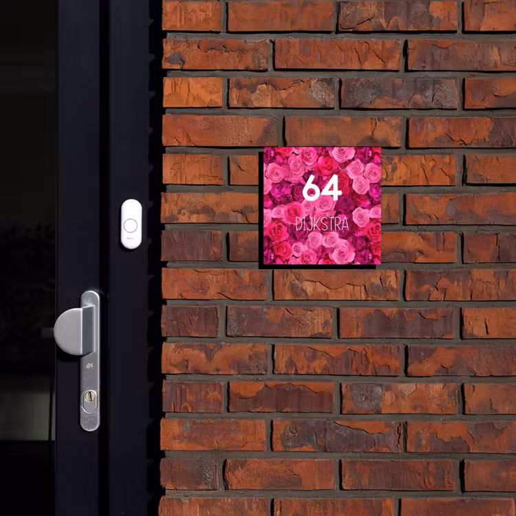 Naambordje voordeur - Vierkant - Roze rozen - Modern — 2